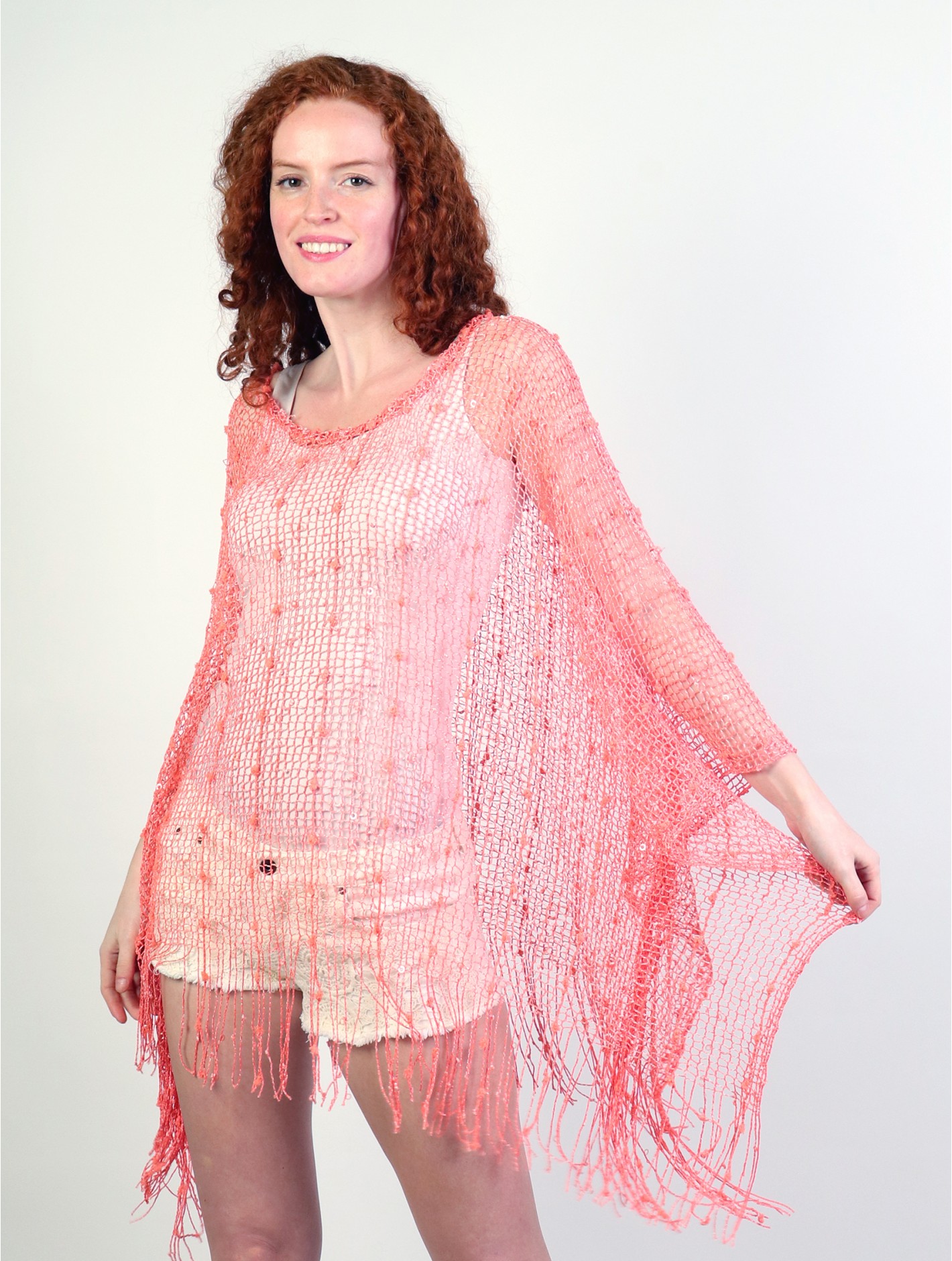 Loose Multi Knit Top with Fringe